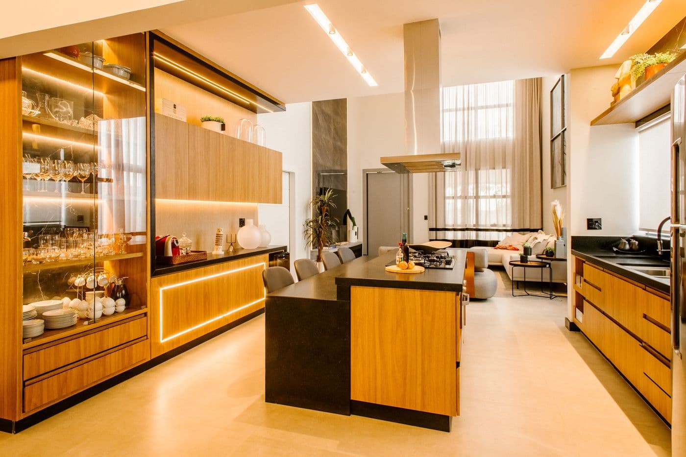 Finished residential kitchen with recessed and under-cabinet lighting