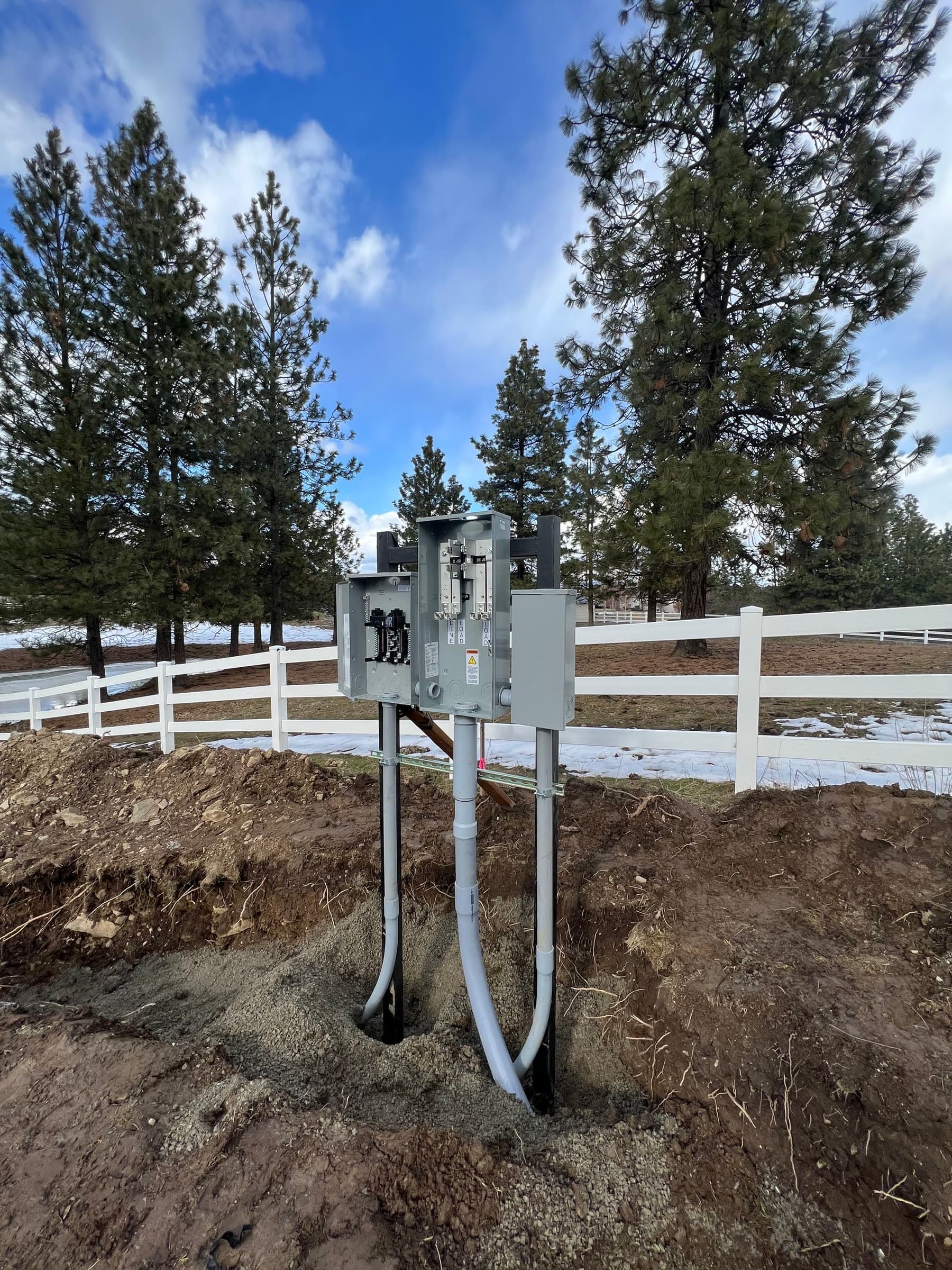 New electrical service pedestal and conduit ready for connection